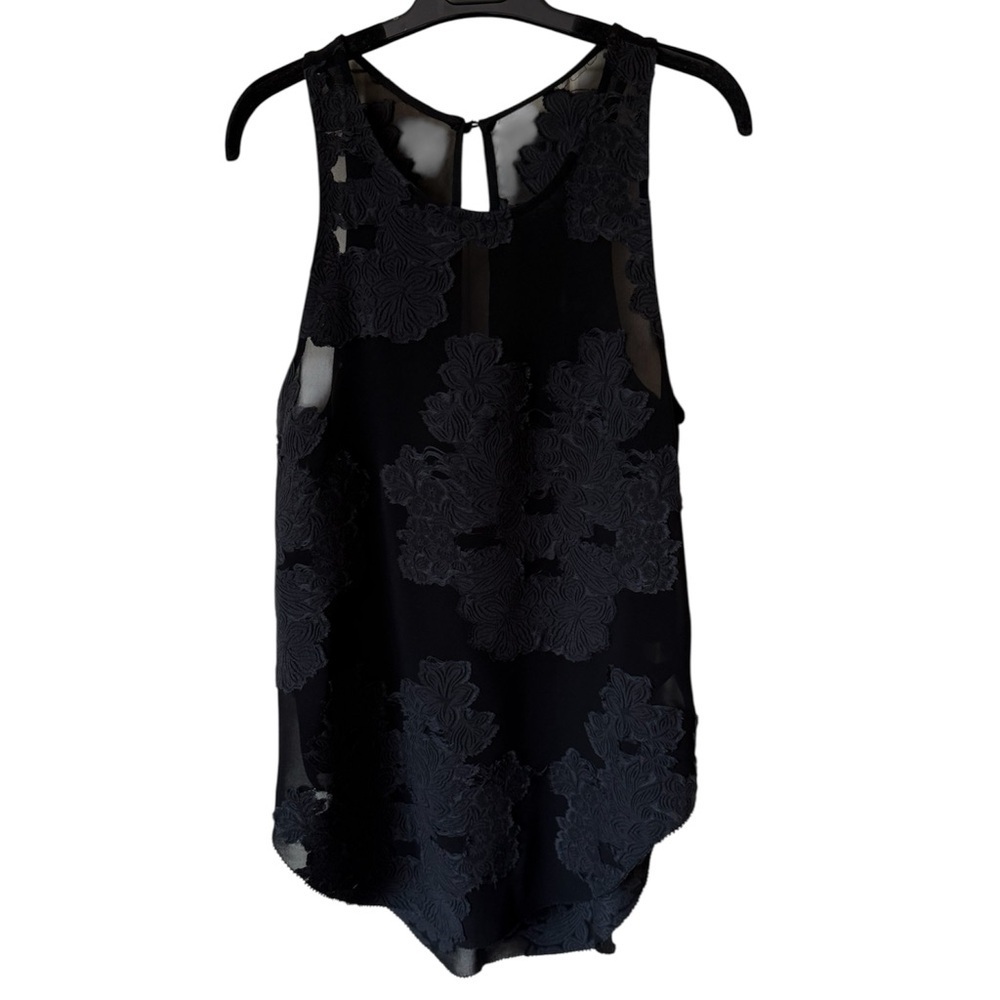 Wilfred Floral Appliqué Sleeveless Top in Black — Sheer Detail Sz M - Picture 5 of 11
